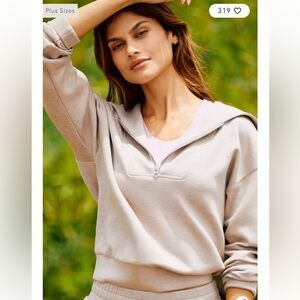 Varley Yates Half-Zip Sweatshirt Light Tan & Sweatpants Full SET